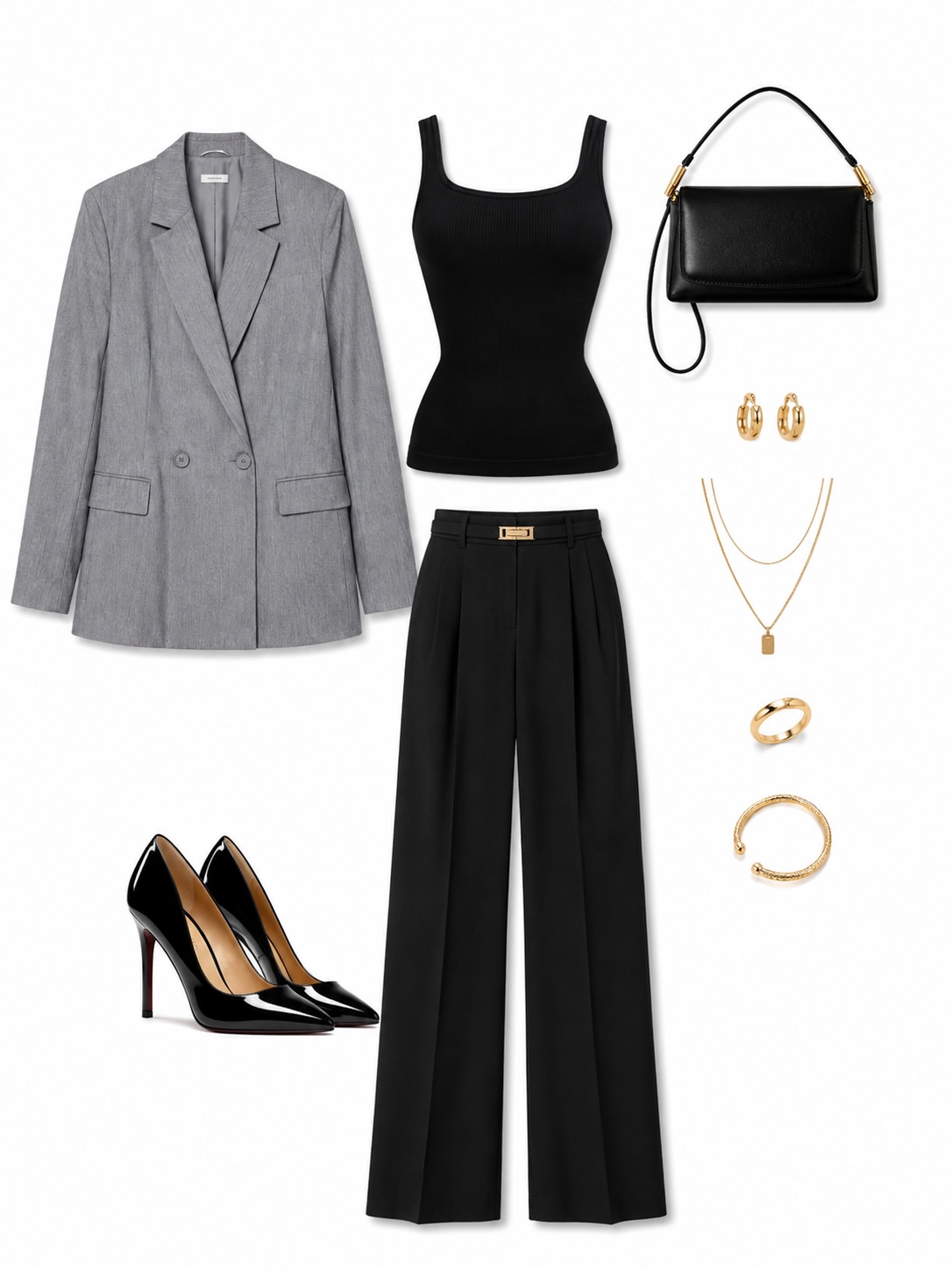 A Polka-Dot Cardigan with Black Trousers and a Structured Tote
