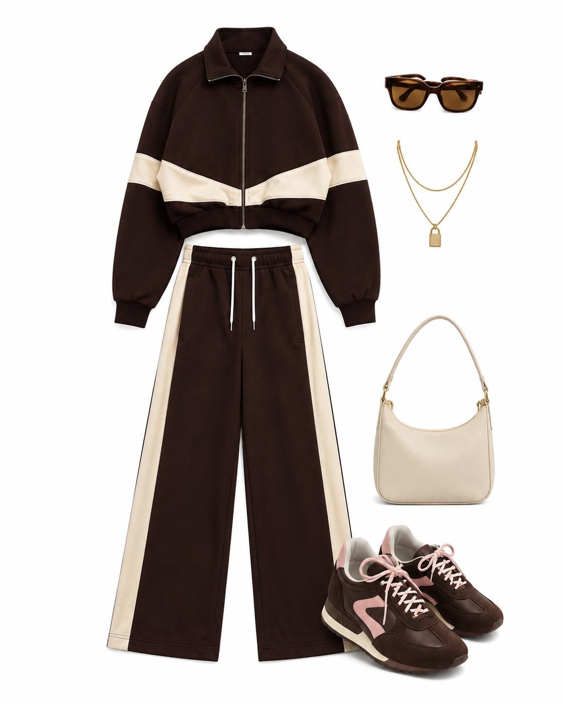 A Brown and Cream Track Set with Retro Sneakers